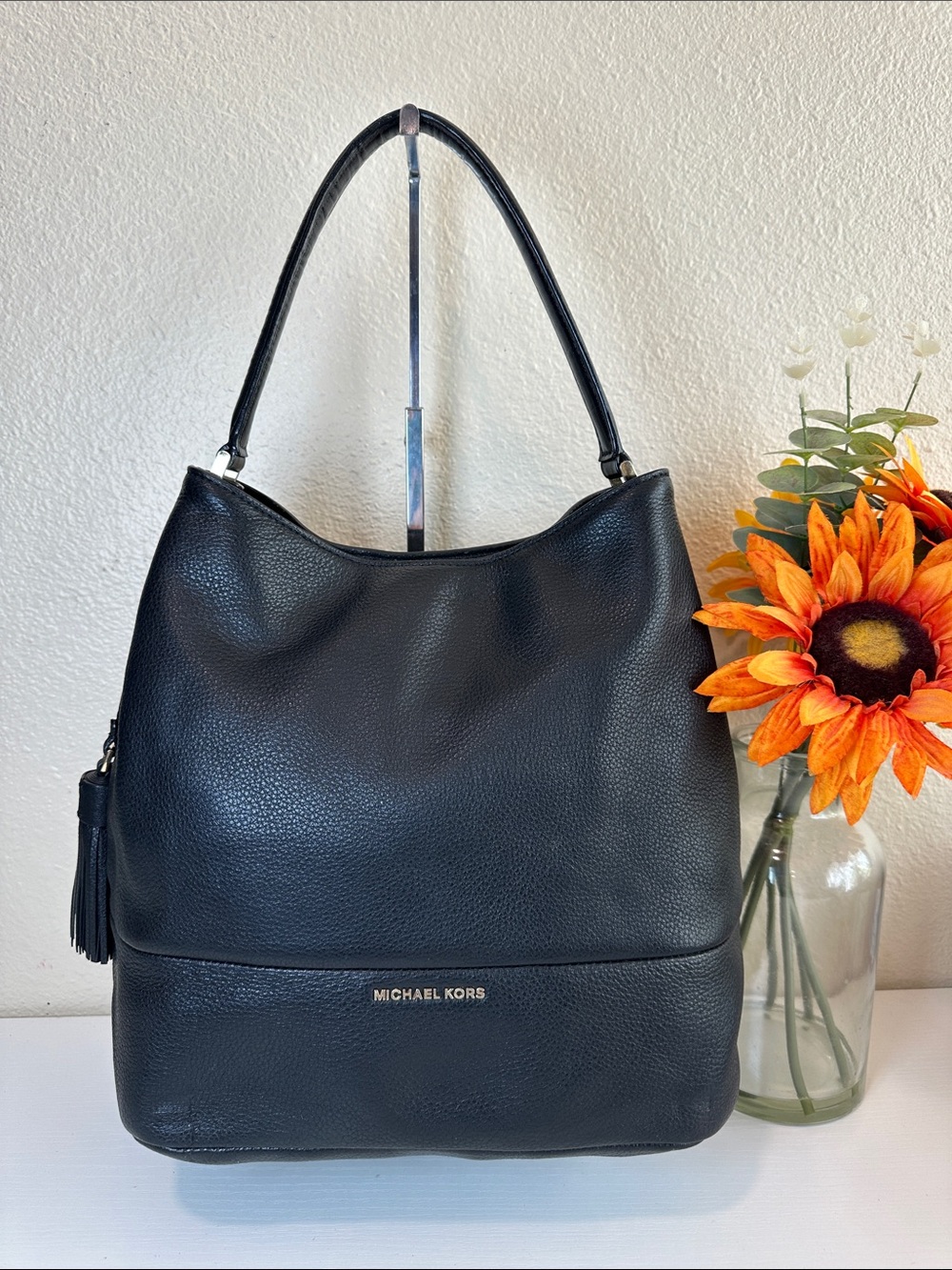 Michael Kors Black Pebbled Leather Shoulder Hobo